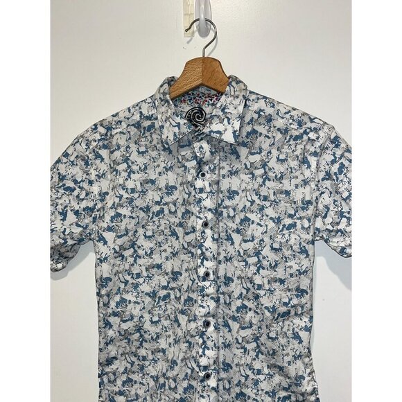 Robert Graham Blue Hagerman Classic Short Sleeve Button-Up Shirt Men's Size M - Picture 2 of 9